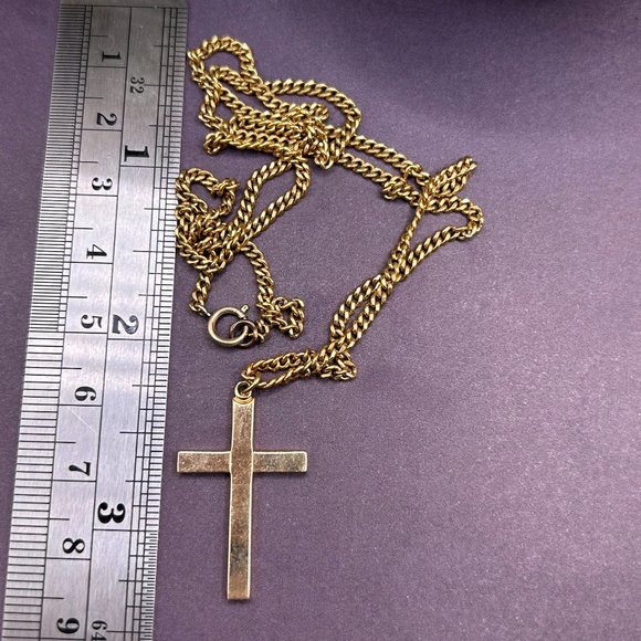 Midcentury Vintage 14K Gold Filled Cross Pendant Necklace - Picture 1 of 7